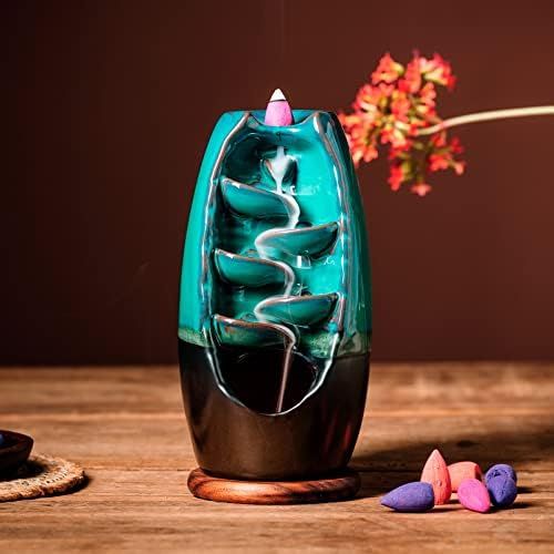  INONE Backflow Incense Burner Waterfall Ceramic Incense Holder for Aromatherapy Ornament Home Decor