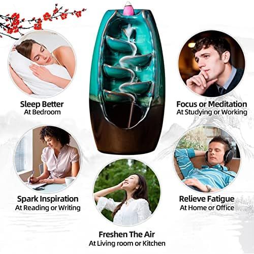  INONE Backflow Incense Burner Waterfall Ceramic Incense Holder for Aromatherapy Ornament Home Decor