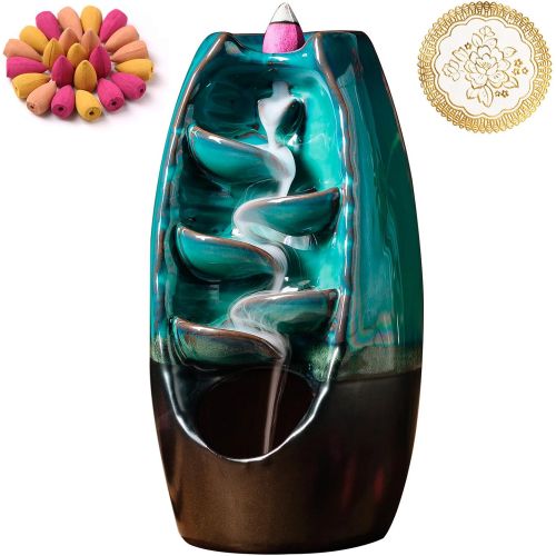  INONE Backflow Incense Burner Waterfall Ceramic Incense Holder for Aromatherapy Ornament Home Decor