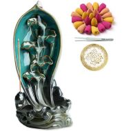 INONE Lotus Fish Backflow Incense Burner Waterfall Ceramic Incense Holder for Aromatherapy Ornament Home Decor