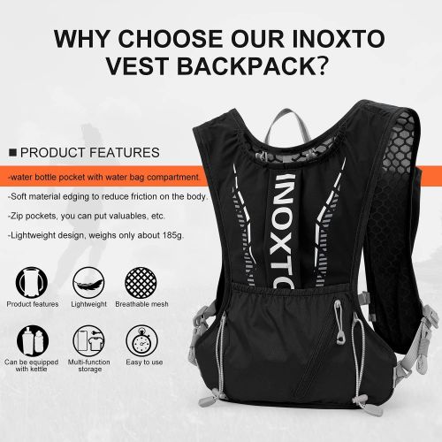  INOXTO Hydration Vest Backpack,Lightweight Water Running Vest Pack with 1.5L Water Bladder Bag Daypack for Hiking Trail Running Cycling Race Marathon for Women Men Kids