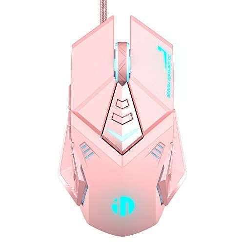  INPHIC Pink Gaming Mouse. USB Optical Wired?Mouse. RGB Backlight. 4 Levels Adjustable DPI up to 4800. Silent Click, Ergonomic?and 7 programmable Buttons?Design. PC Gaming Mice?for