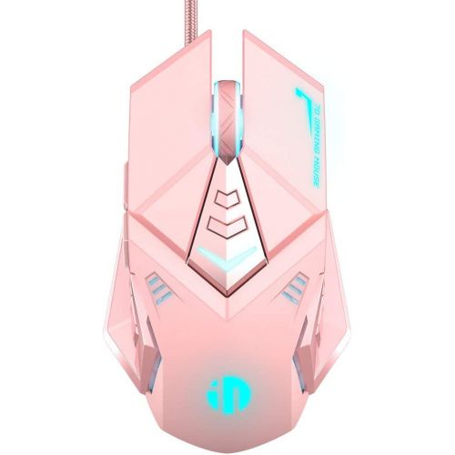  INPHIC Pink Gaming Mouse. USB Optical Wired?Mouse. RGB Backlight. 4 Levels Adjustable DPI up to 4800. Silent Click, Ergonomic?and 7 programmable Buttons?Design. PC Gaming Mice?for