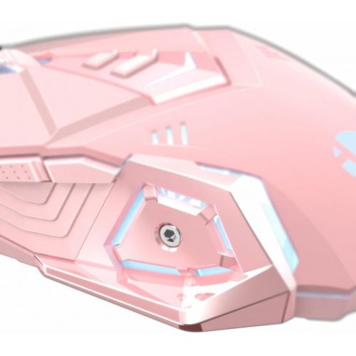  INPHIC Pink Gaming Mouse. USB Optical Wired?Mouse. RGB Backlight. 4 Levels Adjustable DPI up to 4800. Silent Click, Ergonomic?and 7 programmable Buttons?Design. PC Gaming Mice?for