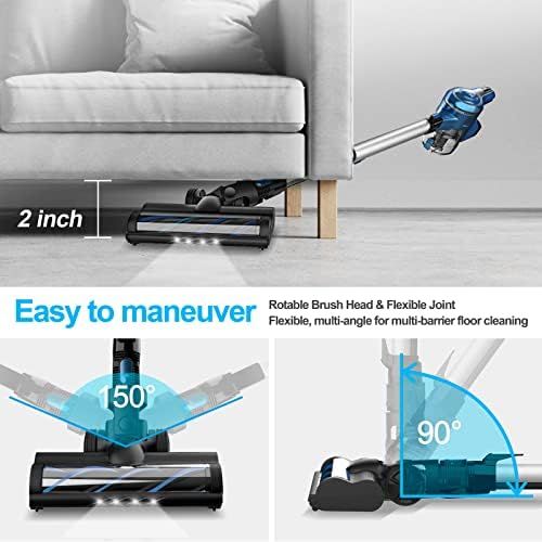  INSE Cordless Vacuum Cleaner, 23Kpa 265W Powerful Suction Stick Vacuum Cleaner, Up to 45min Runtime, Rechargeable Battery Vacuum, 10-in-1 Lightweight Vacuum for Carpet Hard Floor P