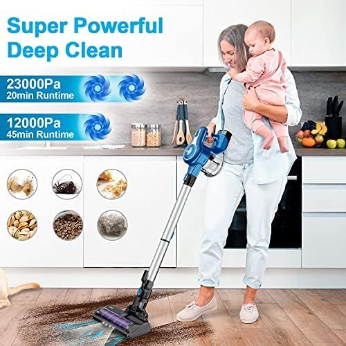  INSE Cordless Vacuum Cleaner, 23Kpa 265W Powerful Suction Stick Vacuum Cleaner, Up to 45min Runtime, Rechargeable Battery Vacuum, 10-in-1 Lightweight Vacuum for Carpet Hard Floor P