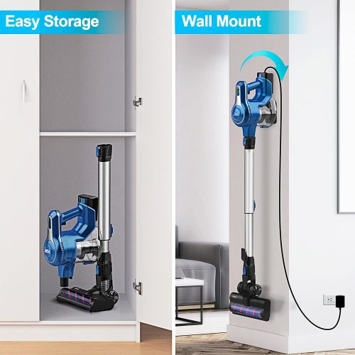  INSE Cordless Vacuum Cleaner, 23Kpa 265W Powerful Suction Stick Vacuum Cleaner, Up to 45min Runtime, Rechargeable Battery Vacuum, 10-in-1 Lightweight Vacuum for Carpet Hard Floor P