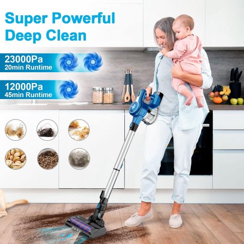  INSE Cordless Vacuum Cleaner, 23Kpa 265W Powerful Suction Stick Vacuum Cleaner, Up to 45min Runtime, Rechargeable Battery Vacuum, 10-in-1 Lightweight Vacuum for Carpet Hard Floor P