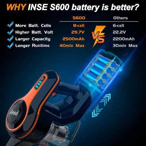  [아마존베스트]INSE Cordless Vacuum Cleaner 23Kpa Strong Suction, Stick Vacuum with 45min Max Long Runtime Detachable Battery, Extra Large Dustbin, Powerful Brushless Motor, Ultra Quiet Lightweight -