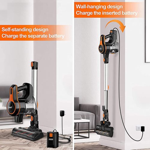  INSE Cordless Vacuum Cleaner, 25Kpa Powerful Stick Vacuum Cleaner, 6-in-1 250W Rechargeable Vacuum Up to 45min Runtime, Lightweight Cordless Stick Vacuum for Pet Hair Hard Floor Ca