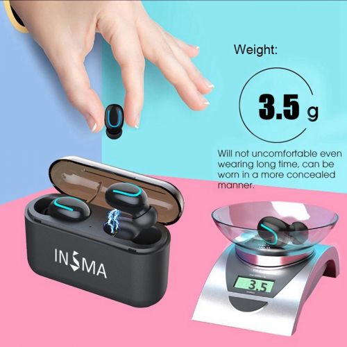  INSMA Mini TWS bluetooth 5.0 Earbuds, Sport True Wireless Headphones Bass Twins Stereo In-Ear Earphone for iPhone & Samsung Android Smart Phones