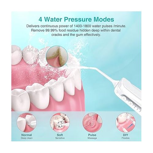  Cordless Water Dental Flosser Teeth Cleaner, INSMART Professional 300ML Tank DIY Mode USB Rechargeable Dental Oral Irrigator for Home and Travel, IPX7 Waterproof 4 Modes Irrigate for Oral Care