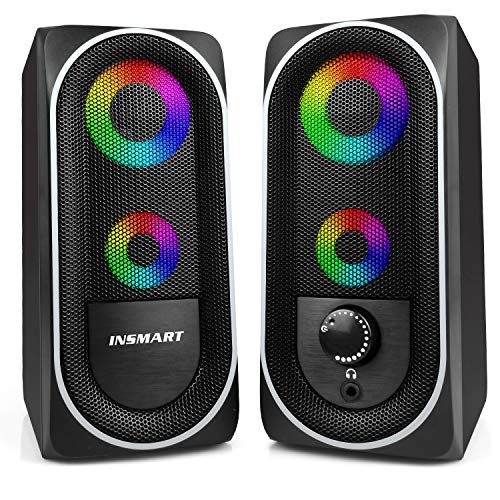  INSMART Computer Speakers, 2.0 Stereo Volume Control with RGB Light USB Powered Gaming Speakers for PC/Laptops/Desktops/Phone/Ipad/Game Machine (5Wx2)