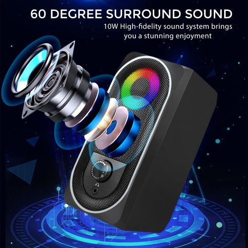  [아마존베스트]INSMART Computer Speakers, 2.0 Stereo Volume Control with RGB Light USB Powered Gaming Speakers for PC/Laptops/Desktops/Phone/Ipad/Game Machine (5Wx2)