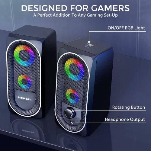  [아마존베스트]INSMART Computer Speakers, 2.0 Stereo Volume Control with RGB Light USB Powered Gaming Speakers for PC/Laptops/Desktops/Phone/Ipad/Game Machine (5Wx2)