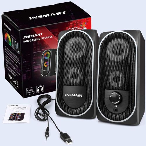  [아마존베스트]INSMART Computer Speakers, 2.0 Stereo Volume Control with RGB Light USB Powered Gaming Speakers for PC/Laptops/Desktops/Phone/Ipad/Game Machine (5Wx2)