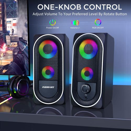  [아마존베스트]INSMART Computer Speakers, 2.0 Stereo Volume Control with RGB Light USB Powered Gaming Speakers for PC/Laptops/Desktops/Phone/Ipad/Game Machine (5Wx2)