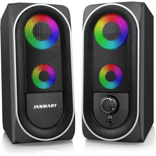  [아마존베스트]INSMART Computer Speakers, 2.0 Stereo Volume Control with RGB Light USB Powered Gaming Speakers for PC/Laptops/Desktops/Phone/Ipad/Game Machine (5Wx2)