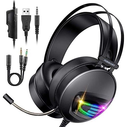  [아마존베스트]INSMART PS4 Headset, PC Gaming Headset Also for Nintendo Switch, Xbox One & Laptop, 3.5 mm PS4 Headphones with Microphone, Surround Sound System & Extra 3.5 mm Y-Jack Adapter