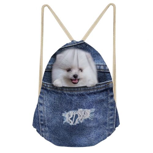  INSTANTARTS Cute Pomeranian Printed Kid Drawstring Swimming Bag Draw Cord Shoulder Backpack