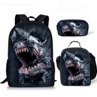 INSTANTARTS Shark School Backpack Picnic Lunch Bag with Pencil Pouch 3 Sets