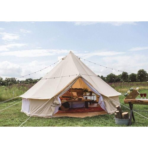  INTBUYING 4 Season Outdoor Waterproof Oxford Canvas Yurt Bell Tent with Mosquito Screen Door and Windows for Hunting Family Camping Wall Tent 16.4ft(5m)