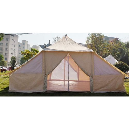  INTBUYING 4 Season Double Door Waterproof Oxford Canvas Tent 13x16.4ft Outdoor Yurt Bell Tent with Mosquito Screen Door and Windows for Hunting Family Camping Wall Tent