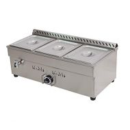 INTBUYING LP GAS Food Soup Warmer Stove Bain Marie Commercial Canteen Buffet Steam Heater Stainless Steel 12x8.7x4Pan-3 Pan