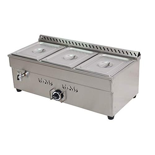  INTBUYING LP GAS Food Soup Warmer Stove Bain Marie Commercial Canteen Buffet Steam Heater Stainless Steel 12x8.7x4Pan-3 Pan