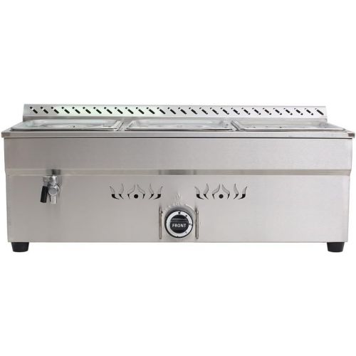  INTBUYING LP GAS Food Soup Warmer Stove Bain Marie Commercial Canteen Buffet Steam Heater Stainless Steel 12x8.7x4Pan-3 Pan