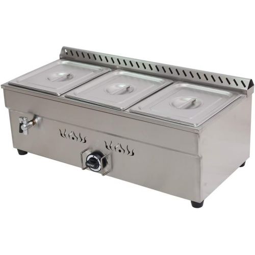  INTBUYING LP GAS Food Soup Warmer Stove Bain Marie Commercial Canteen Buffet Steam Heater Stainless Steel 12x8.7x4Pan-3 Pan