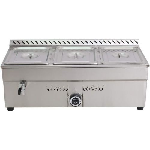  INTBUYING LP GAS Food Soup Warmer Stove Bain Marie Commercial Canteen Buffet Steam Heater Stainless Steel 12x8.7x4Pan-3 Pan