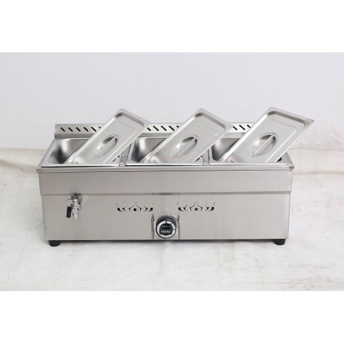  INTBUYING LP GAS Food Soup Warmer Stove Bain Marie Commercial Canteen Buffet Steam Heater Stainless Steel 12x8.7x4Pan-3 Pan