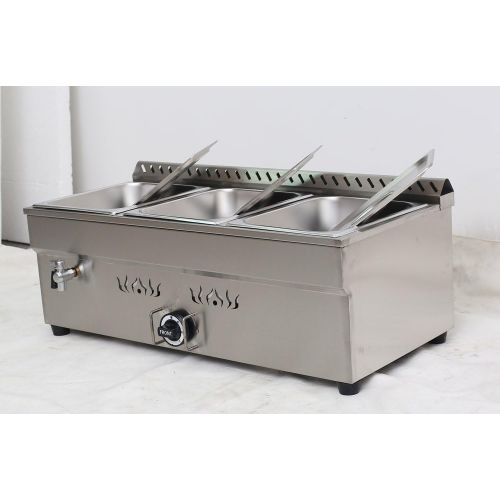  INTBUYING LP GAS Food Soup Warmer Stove Bain Marie Commercial Canteen Buffet Steam Heater Stainless Steel 12x8.7x4Pan-3 Pan