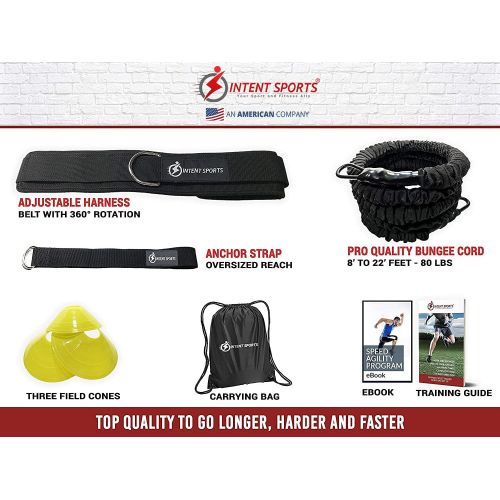  INTENT SPORTS 360° Dynamic Speed Resistance and Assistance Trainer Kit 8 Ft. Strength 80 Lb Resistance Running Bungee Band (Waist). Solo or Partner. Multi-Sport Maximize Power, Str