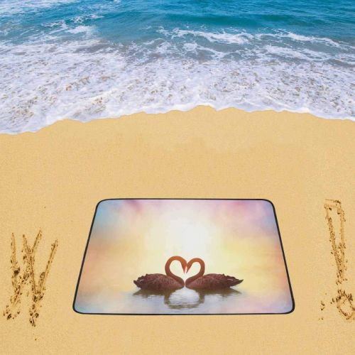  INTERESTPRINT Sand Free Waterproof Beach Mat 78 x 60 Swan Heart Lake Sunset Picnic Beach Blanket