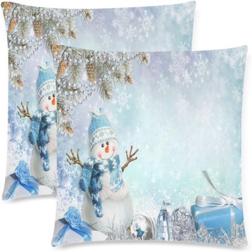  INTERESTPRINT InterestPrint Winter Christmas Pillow Covers 18x18 Twin Sides, Winter Christmas Gift Snowman Snowflake Pillow Case, Set of 2 Polyester Zippered Pillowcase