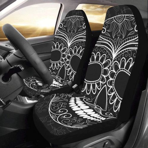  INTERESTPRINT InterestPrint Black and White Skull Car Seat Covers(Set of 2) Polyester Fabric One Side Printing Protector Dust Proof