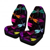 INTERESTPRINT Colorful Dragonflies and Translucent Vintage Curls Front Car Seat Covers Set of 2, Vehicle Seat Protector Car Mat Covers, Fit Most Vehicle, Cars, Sedan, Truck, SUV, V