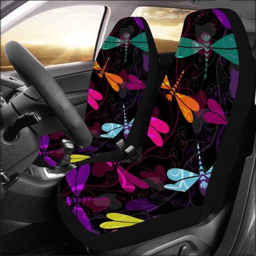  INTERESTPRINT Colorful Dragonflies and Translucent Vintage Curls Front Car Seat Covers Set of 2, Vehicle Seat Protector Car Mat Covers, Fit Most Vehicle, Cars, Sedan, Truck, SUV, V