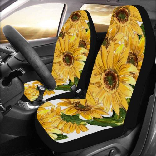  INTERESTPRINT Blooming Yellow Flowers Sunflower Painting Auto Seat Covers Full Set of 2, Car Seat Covers Front Seats Only Universal Fit