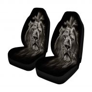 INTERESTPRINT Graphic Black and White Lion Portrait Auto Seat Covers Full Set of 2, Bucket Seat Protector Car Seat Cushions for Car, SUV, Truck or Van