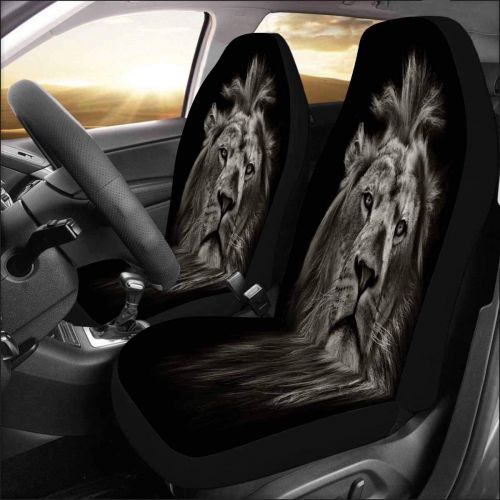  INTERESTPRINT Graphic Black and White Lion Portrait Auto Seat Covers Full Set of 2, Bucket Seat Protector Car Seat Cushions for Car, SUV, Truck or Van