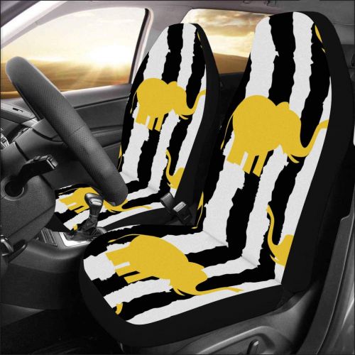  INTERESTPRINT Cute Yellow Elephants Silhouette Grunge Stripes Auto Seat Covers 2 pc, Car Seat Covers Front Seats Only Universal Fit