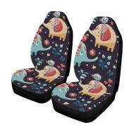 INTERESTPRINT Cute Elephants Birds Plants Jungle Flowers Hearts Berry Auto Seat Covers 2 pc, Car Seat Covers Front Seats Only Universal Fit