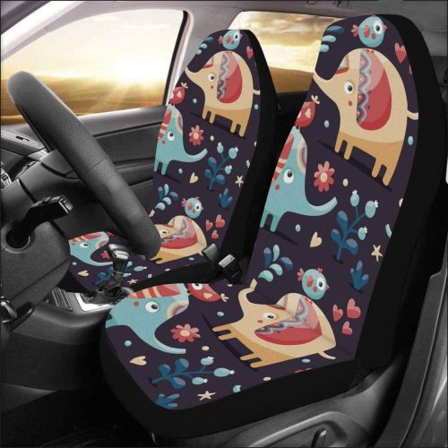  INTERESTPRINT Cute Elephants Birds Plants Jungle Flowers Hearts Berry Auto Seat Covers 2 pc, Car Seat Covers Front Seats Only Universal Fit
