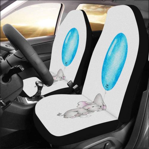  INTERESTPRINT Baby Elephant Flying on Balloon Car Seat Cover Front Seats Only Full Set of 2, Universal fit for Vehicles, Sedan and Jeep