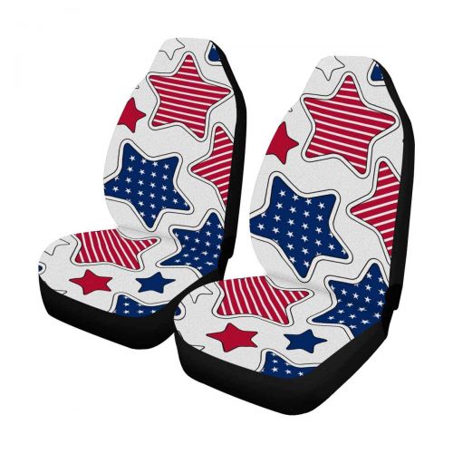  INTERESTPRINT American Stars and Stripes Car Seat Cover Front Seats Only Full Set of 2, Bucket Seat Protector Car Seat Cushions for Car, SUV, Truck or Van