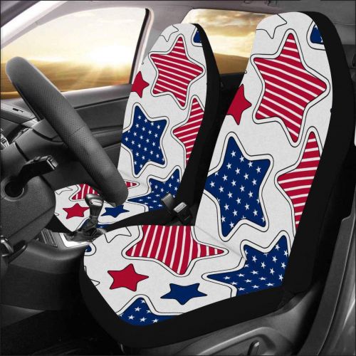  INTERESTPRINT American Stars and Stripes Car Seat Cover Front Seats Only Full Set of 2, Bucket Seat Protector Car Seat Cushions for Car, SUV, Truck or Van