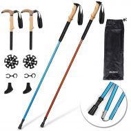 INTEY Trekking Poles, 2 Pack CollapsibleHiking Walking Sticks, Anti Shock, Lightweight Aluminum, Adjustable Strap, Push-Lock, Ergonomic Grip